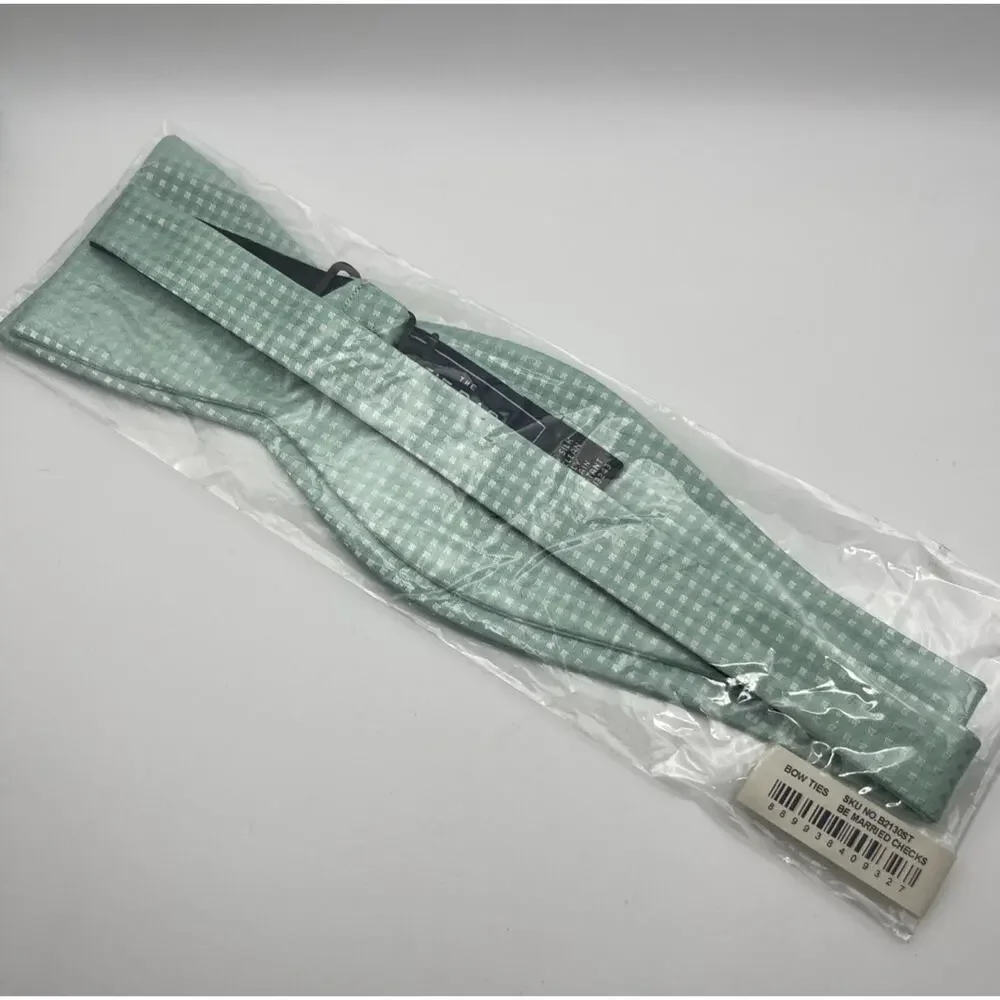 The Tie Bar Silk Bow Tie Green Be Married Checks One Size